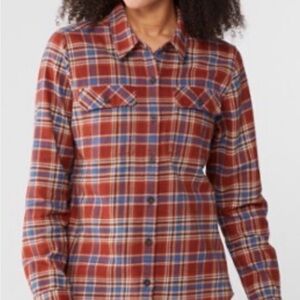 Patagonia Women’s Plaid Button Down Flannel Shirt - Red and Blue Size Medium